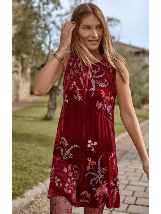 Johnny Was Dresses & Skirts - Johnny Was $378 Velvet Chevron Tank Dress Size XL Floral Embroidered Mini